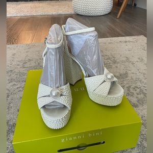 Kemara Two Open Toe Embellished Pearl Studded Platform Sandals - Gianni Bini